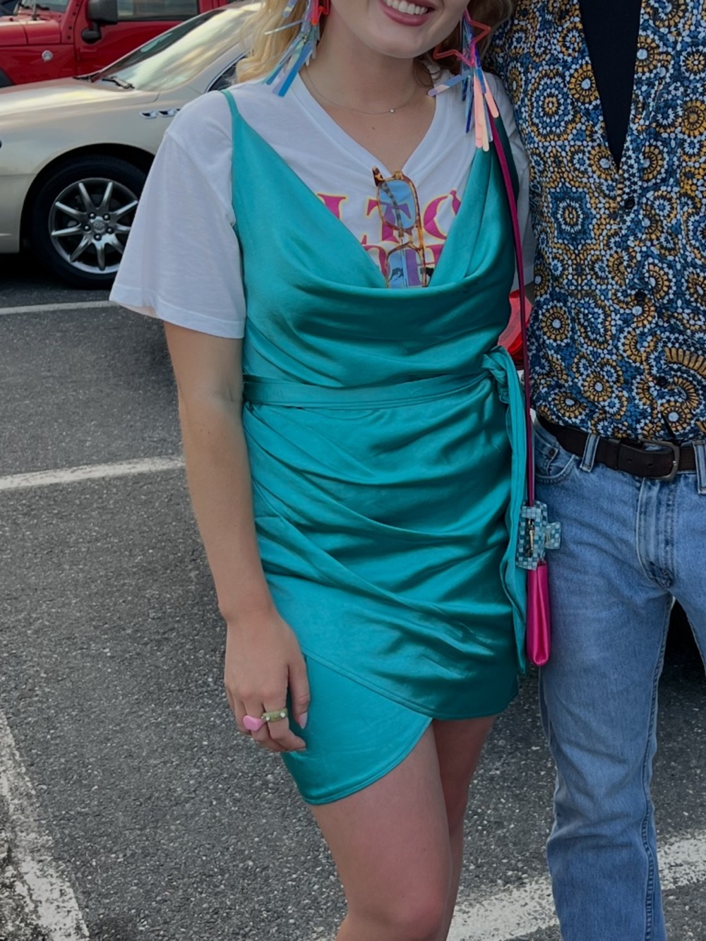 Satin Teal Cowl-Neck Mini Dress by MABLE